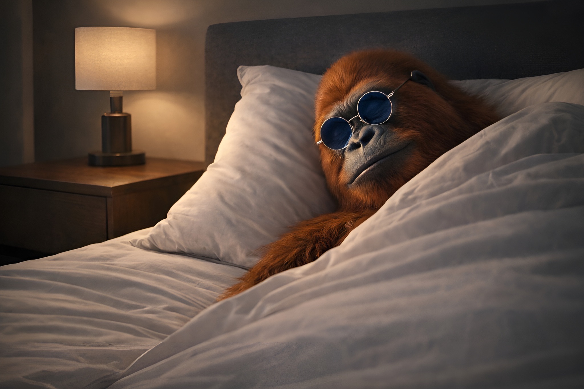 Walter the orangutan sleeping peacefully while earning passive income